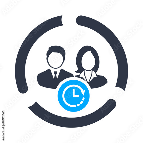 Human resource concept icon with clock sign, countdown, deadline, schedule, planning symbol
