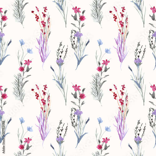 vintage floral and branches watercolor seamless pattern
