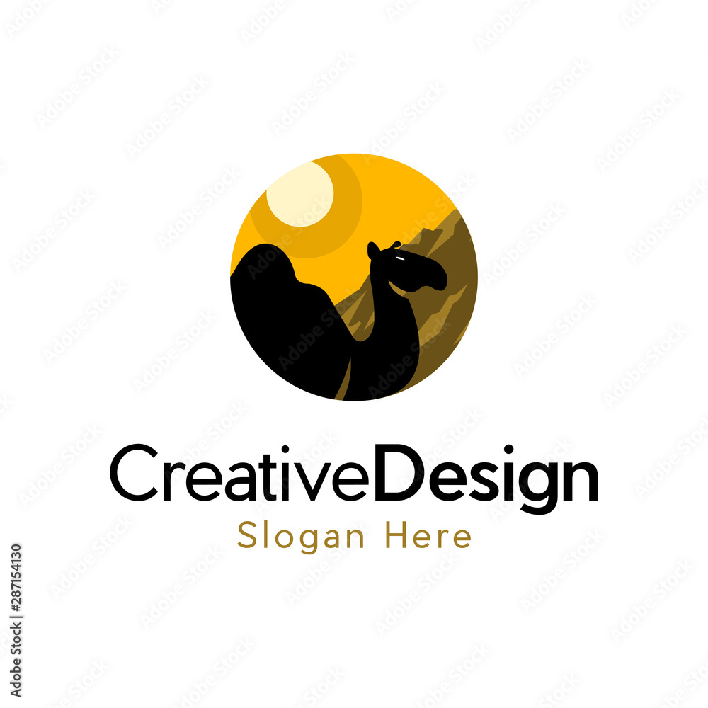 Camel Animal Wildlife Desert Vector Logo, Camel on dessert logo vector illustration design Camel Animal Wildlife Desert Vector Logo, Camel on dessert logo vector illustration design