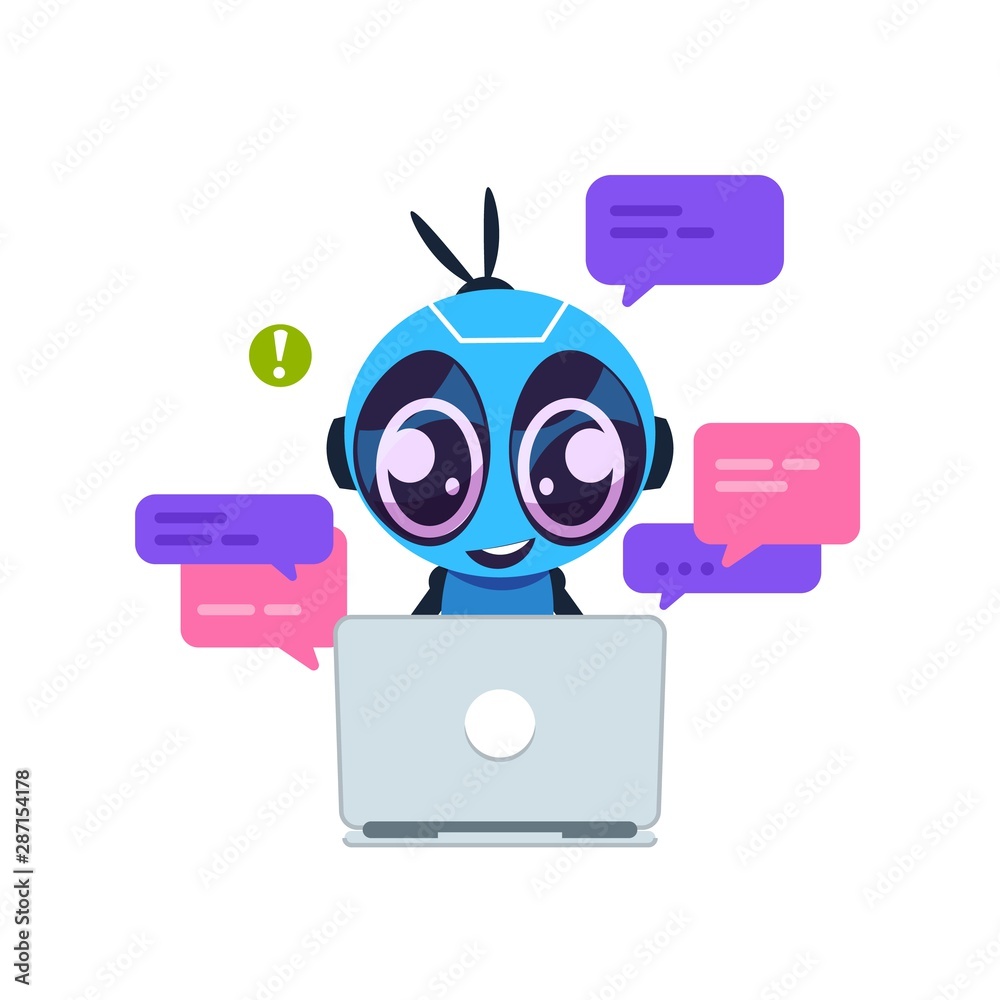 Chat bot. Cute cartoon robot with artificial intelligence, personal  assistant and virtual support service concept. Vector illustration customer  help center vector de Stock | Adobe Stock