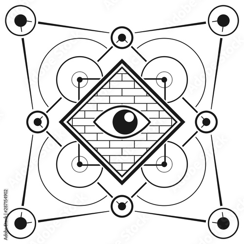 Abstract sacred geometrical symbol. Mystical emblem with eye.