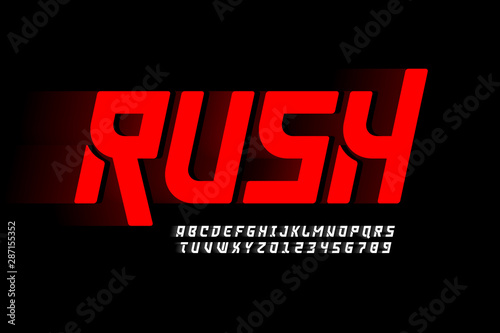 Speed style font design, alphabet and numbers