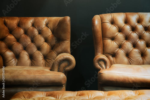 Vintage and classic style brown leather sofa