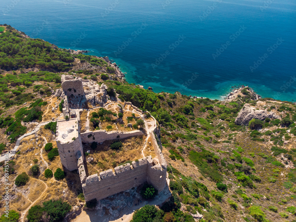 Image of ancient fortress, sea, mountain fortress on summer day