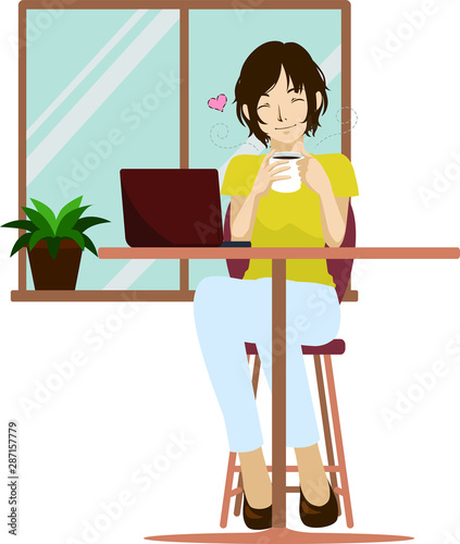 ショートヘアの女性　全身　イラスト