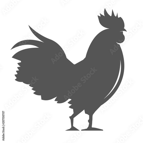 Black silhouette of a rooster. Isolated on a white background. Vector illustration.