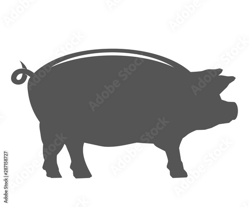 Black silhouette of a pig. Isolated on a white background. Vector illustration.