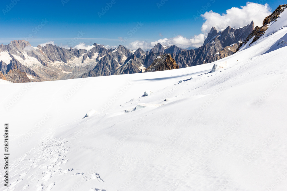 Alpine mountains peaks panoramic  view landscape, Mont Blanc massif.