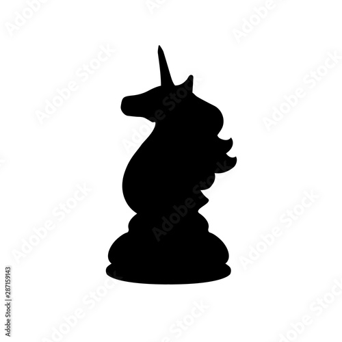 Chess black unicorn silhouette isolated  on a white background. Vector art concept for business training logo, emblem, funny sticker, t-shirt print, web banner, kid's poster, game icon, team heraldry