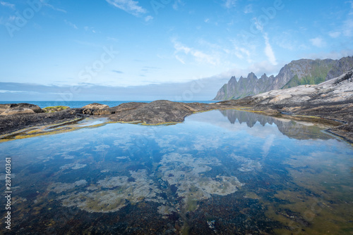 Tungeneset viewpoint of Devils Jaw, Senja island in Norway