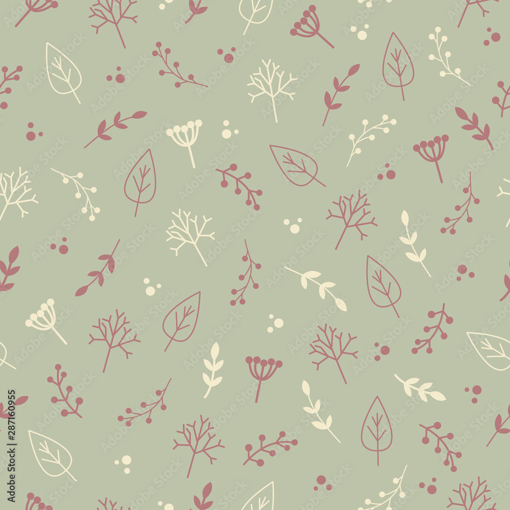 Seamless pattern of twigs and trees in scandinavian style