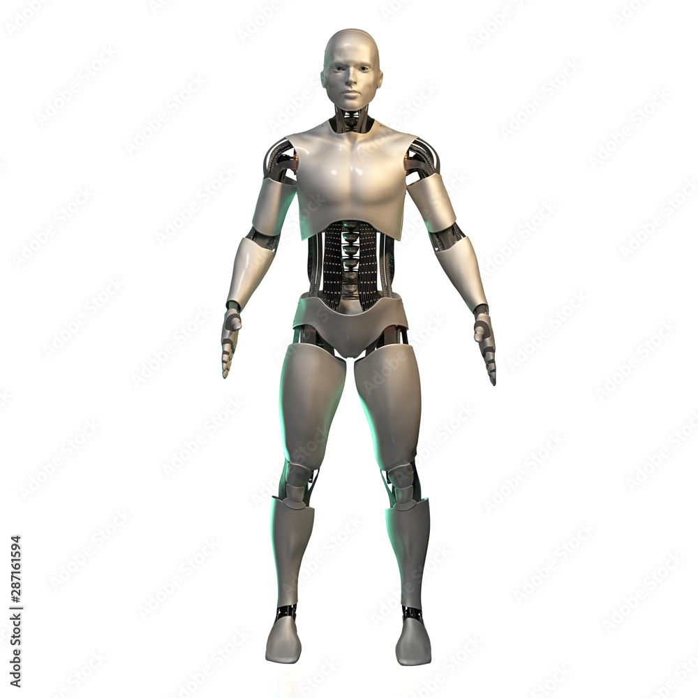 futuristic robot, male cyborg isolated on white background (3d illustration)
