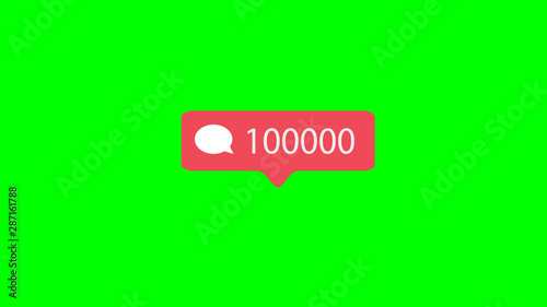 Counter, Comment Notification Symbol. Pink Button of Social Media on Green Screen (Chroma Key) Background. © FleurDeCerisier