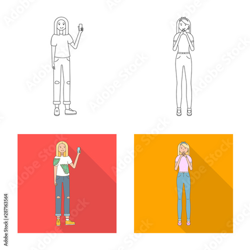 Vector illustration of posture and mood sign. Set of posture and female vector icon for stock.