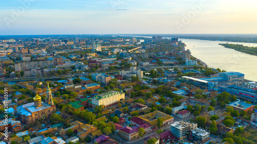 Panorama of the city of Astrakhan on the Volga River.