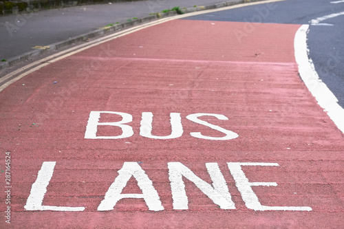 Photography Bus lane sign text on road asphalt