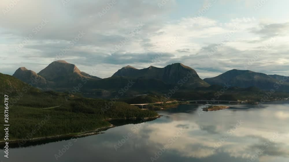 Beautiful Norwegian fjord at sunset. Aerial view. Beautiful Norwegian fjord at sunset. Aerial view.