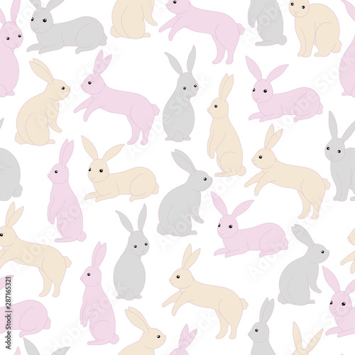 Colorful rabbit seamless pattern on white background. 