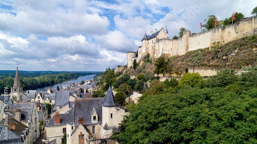Aerial photo of Chinon medieval fortress in Indre and Loire