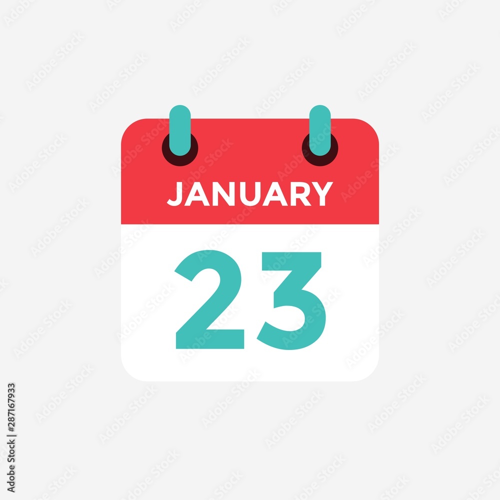 Flat icon calendar 23 January. Date, day and month. Vector illustration. Flat icon calendar 23 January. Date, day and month. Vector illustration.