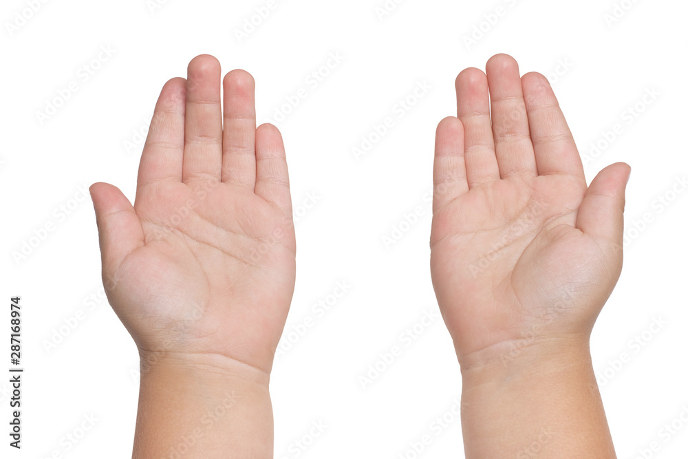 Child's hands with open palms isolated on white background Child's hands with open palms isolated on white background