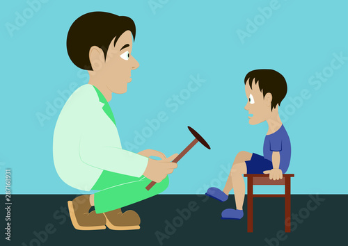 Vector illustration in flat design Doctor neurologist checks reflexes