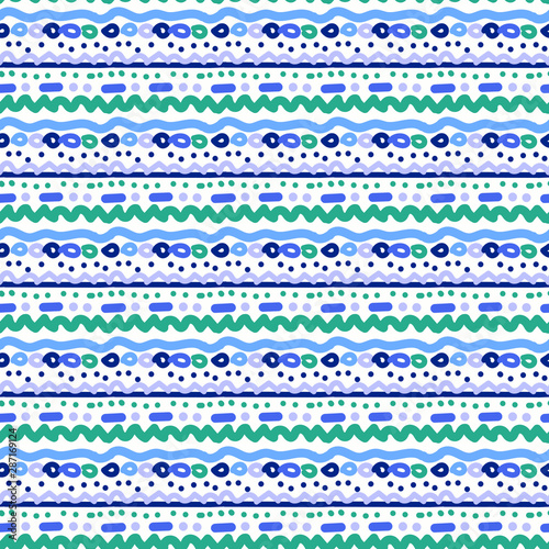Seamless pattern of colored spots on a white background.