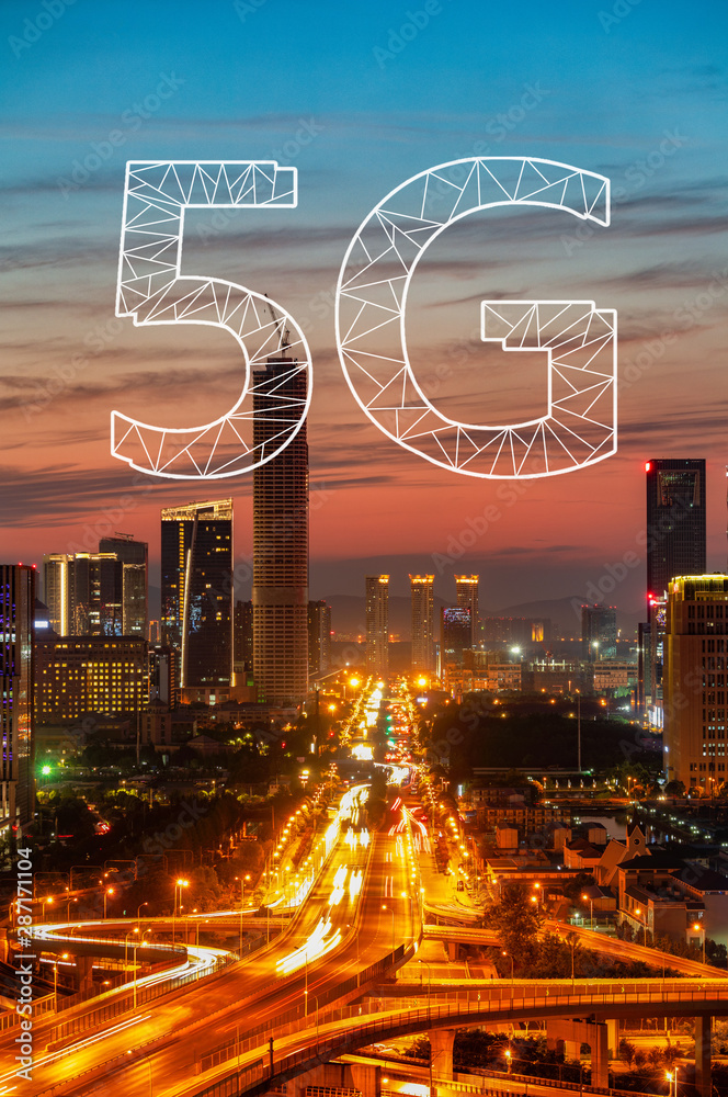5G technology concept with cityscapes background