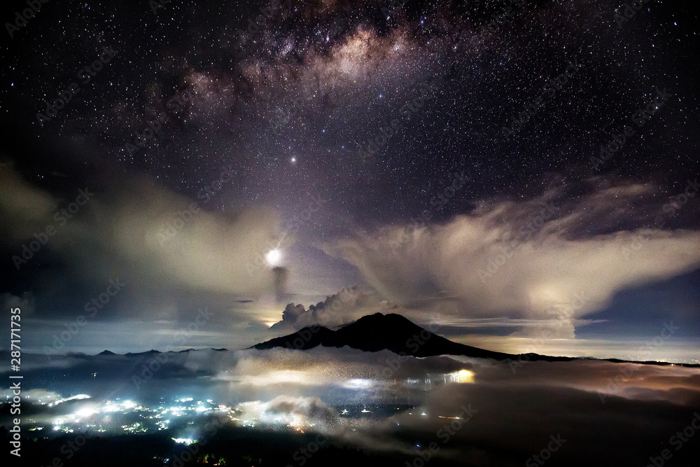 Night Sky Milky Way Mount Agung Bali Indonesia