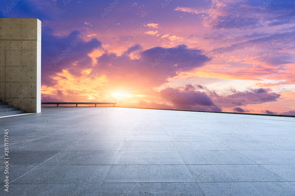 Wide square floor and beautiful sky clouds at sunset