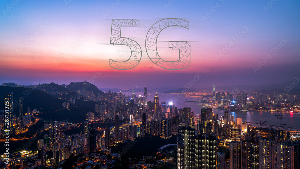 5G technology concept with cityscapes background