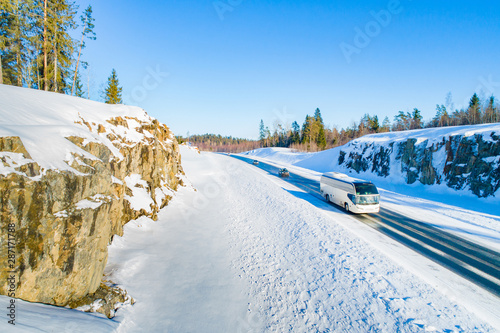 Winter journey. Bus transpo...
