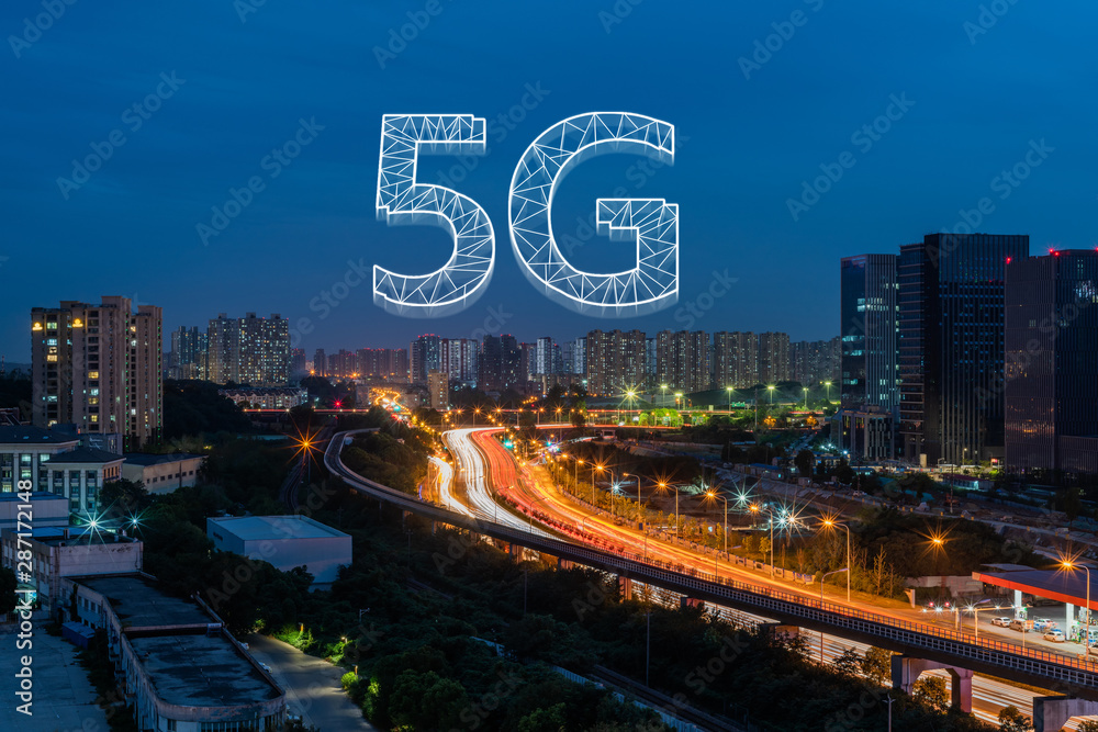 5G technology concept with cityscapes background