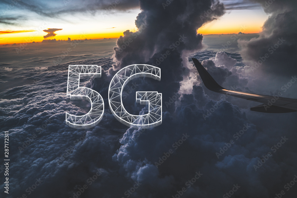 5G technology concept with plane background