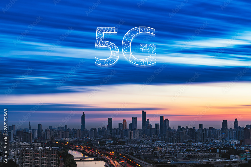 5G technology concept with cityscapes background