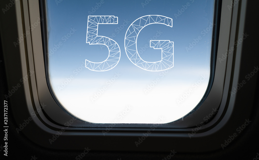 5G technology concept with plane background