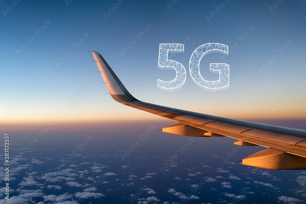 5G technology concept with plane background