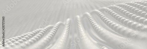 abstract wavy surface background of white balls with bokeh effect. 3d rendering