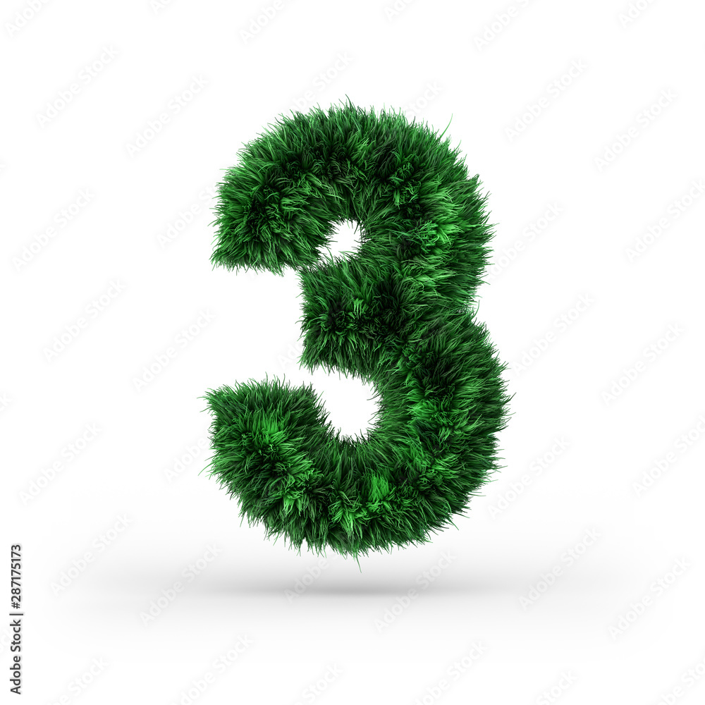 Uppercase green and ecology font. Digit three. 3D Uppercase green and ecology font. Digit three. 3D