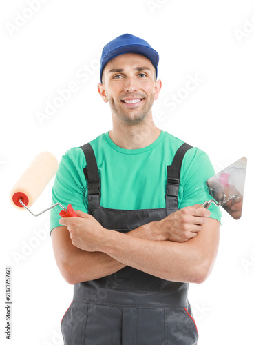 Male worker with palette kn...