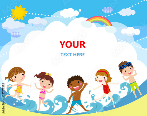 Illustration of a young cheerful girl and boy relaxing  