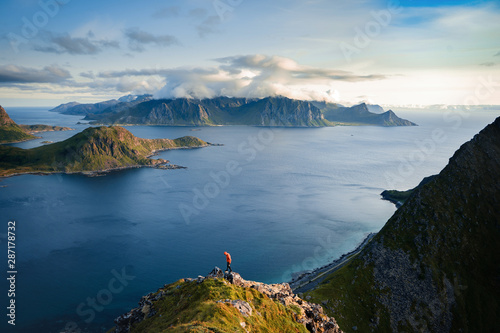 Panoramic summer view over Haukland beach from Mannen, Vestvagoy, Lofoten Islands, Norway photo