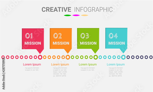 Abstract infographics number options template with steps, with 4 label. Can be used for workflow layout, diagram, business step options, banner, web design. Vector eps 10. © auchara