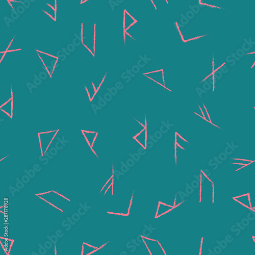 ornament of ancient magic symbols and signs on a turquoise background