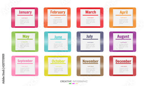 Year planner, 12 months, 1 year, Timeline infographics design vector and Presentation business can be used for Business concept with 12 options, steps or processes. 