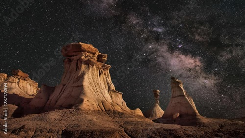 Cinemagraph of stars in motion over desert landscape at night