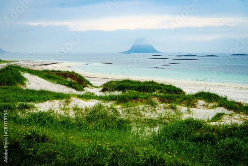 Sea coast grassy dunes Andoya Norway photo