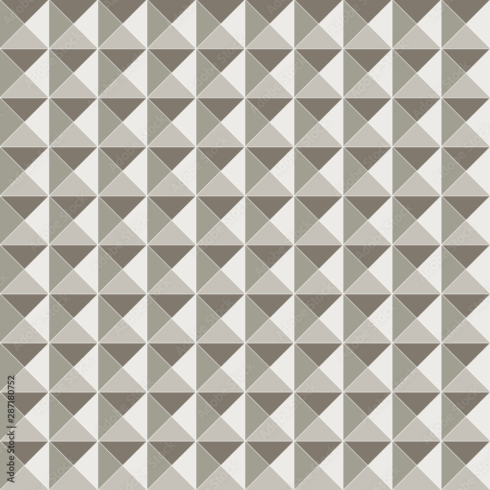 Ornamented pattern of monochrome triangles, seamless white and gray abstract vector background with square pyramids