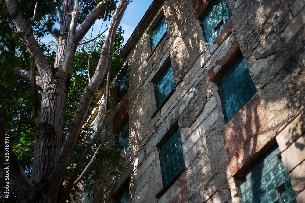 Facade background of abandoned building