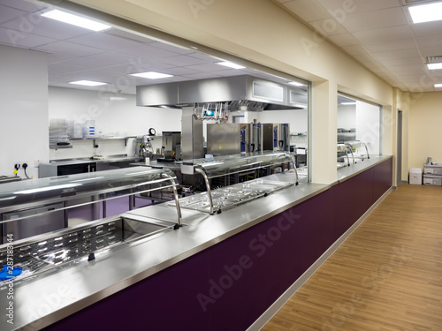 School Canteen Kitchen in Educational setting with servery and catering equipment photo